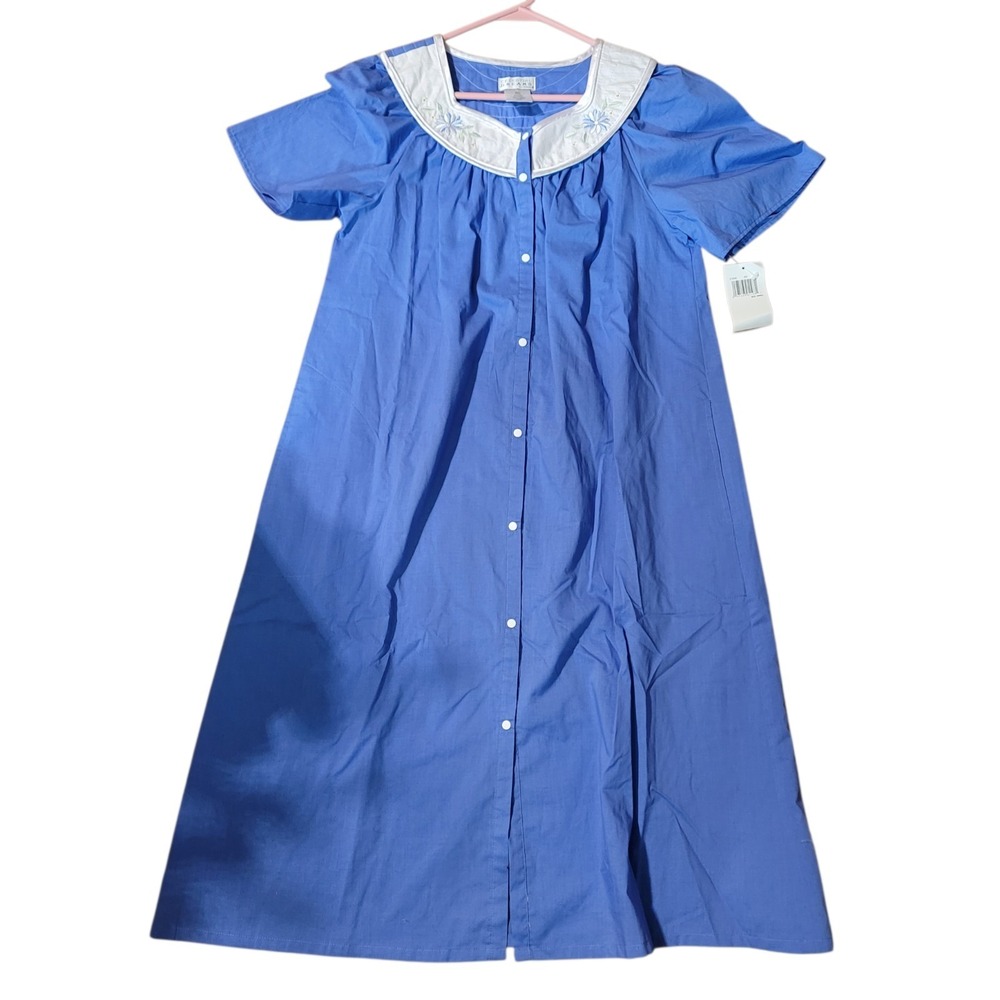Celestial Dreams Komar Blue‎ Snap Front Nightgown Embroidered Collar Small